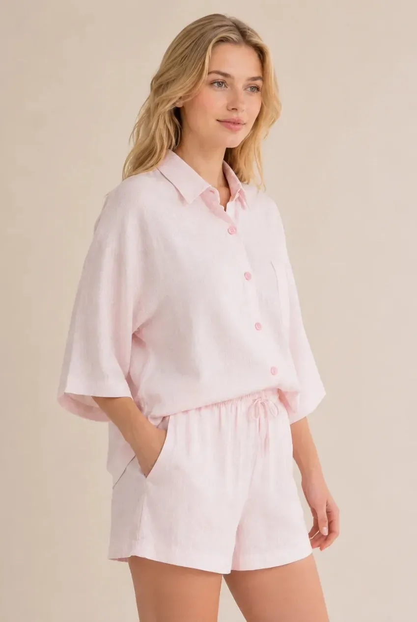 Avinci AV-2925 shorts rosa effetto lino vita elasticizzata