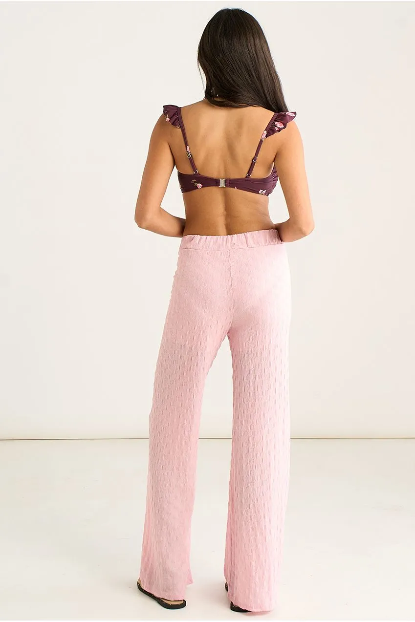 Gini London Pink Textured Pantaloni Zampa Rosa Elasticizzati