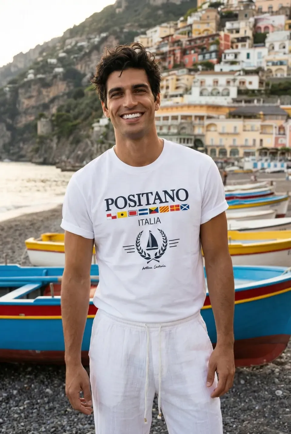 Antica Sartoria Positano FM013 t-shirt cotone blu