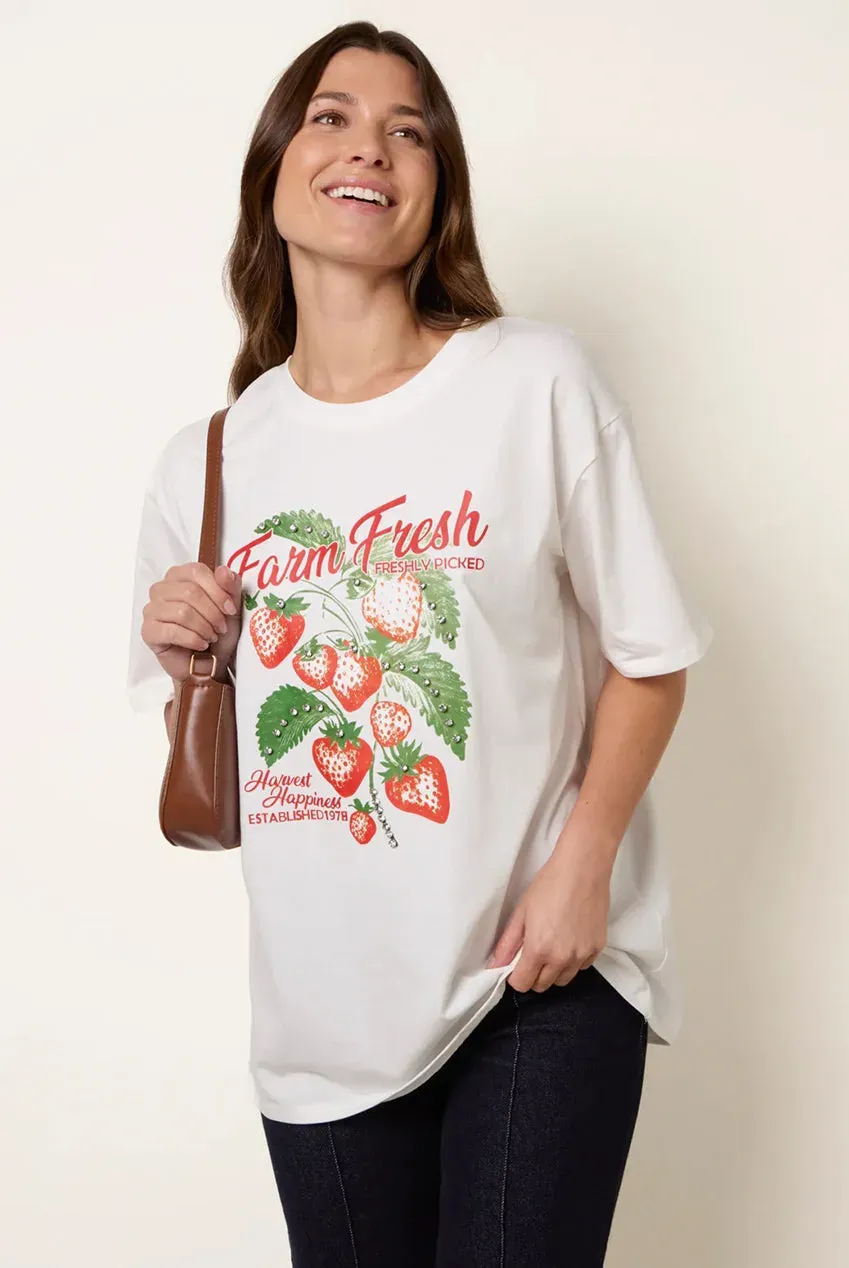 Blue Vanilla t-shirt avorio stampa fragola cotone S/M M/L
