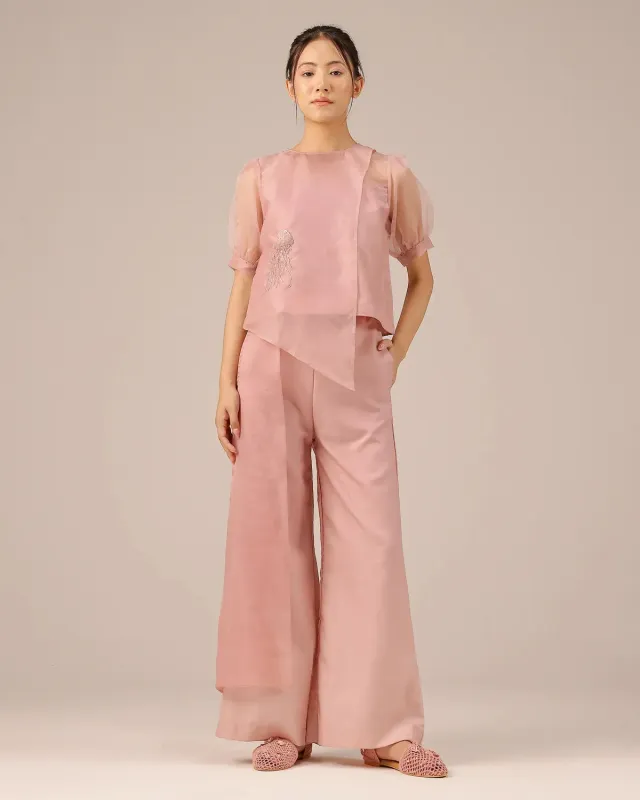 Our Dve Blum Jelly pantaloni rosa lino vita alta