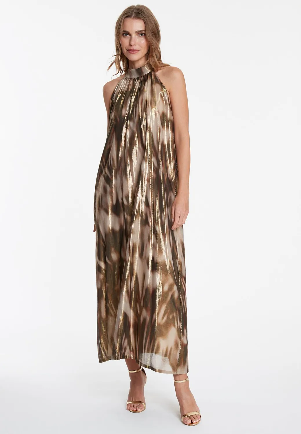 Ana Alcazar Wanina vestito halter maxi oro