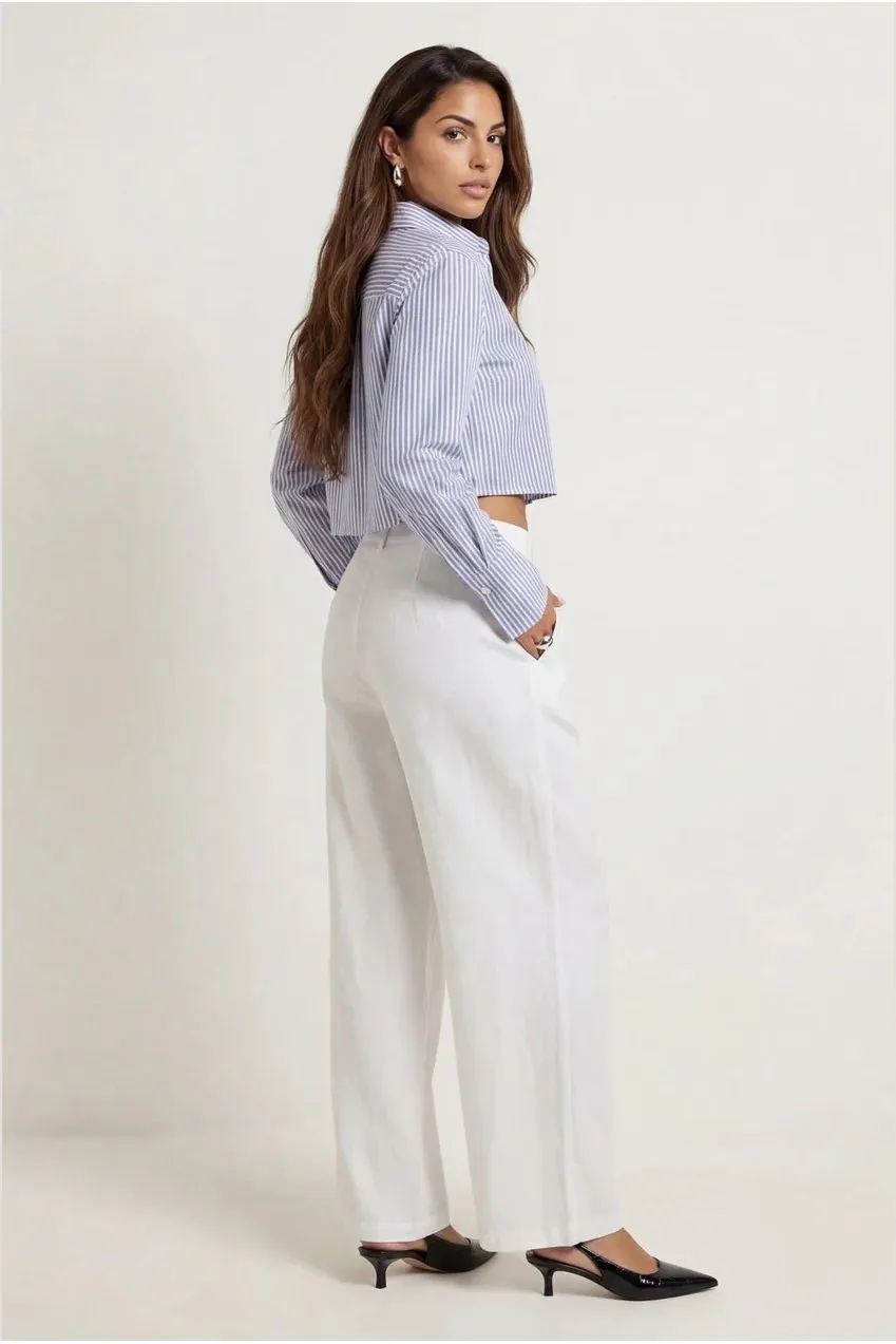 Urban Bliss pantaloni bianchi lino gamba larga traspiranti