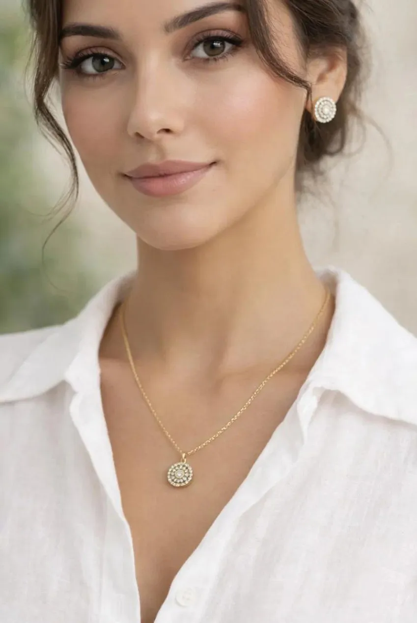 SVNX Diamante Halo JE413024 parure oro collana orecchini