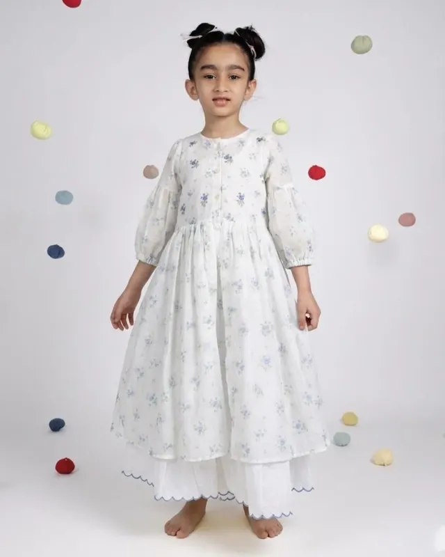 Our Dve Pixie Dress bambina organza fiori blu