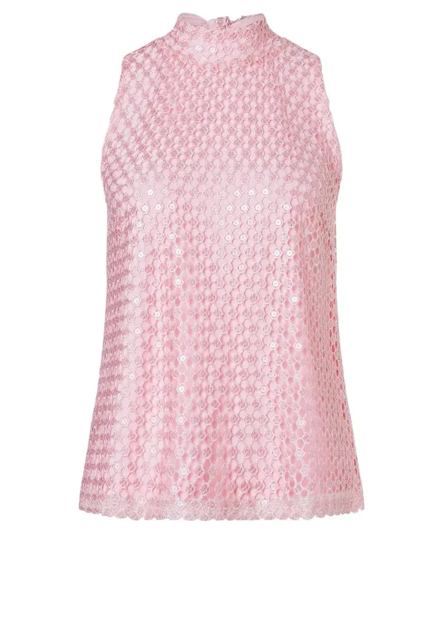 Ana Alcazar Zadora top pizzo rosa smanicato