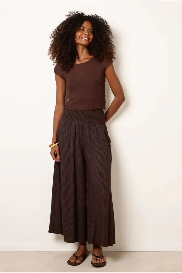Blue Vanilla Wide Leg Shirred Waist pantaloni palazzo chocolate