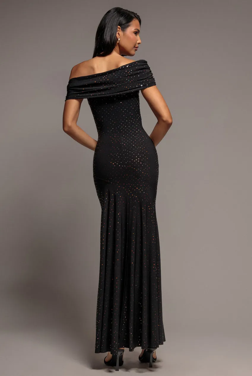 Goddiva One Shoulder abito lungo nero rame paillettes