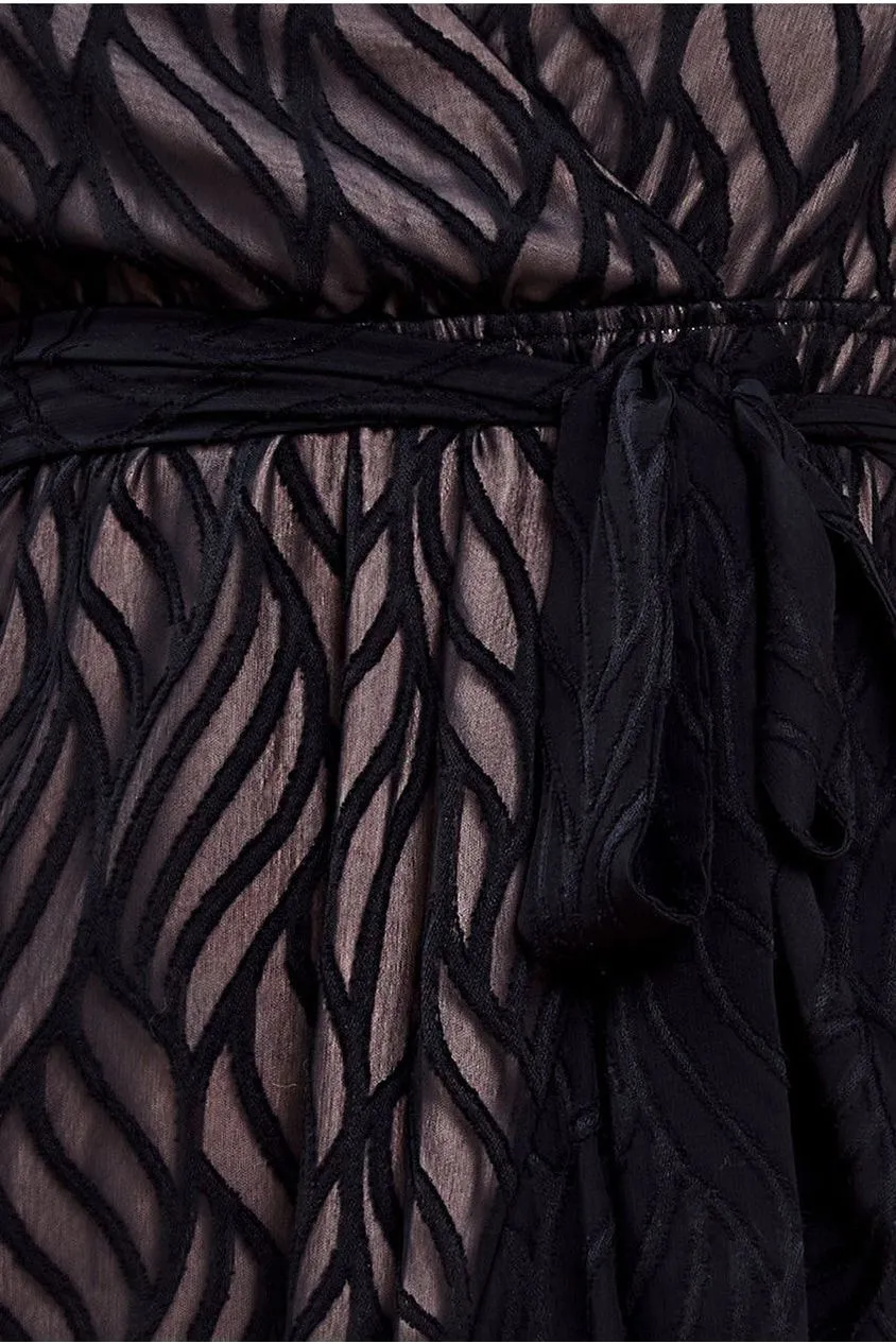 Goddiva Geo-Wave Wrap abito midi nero 12