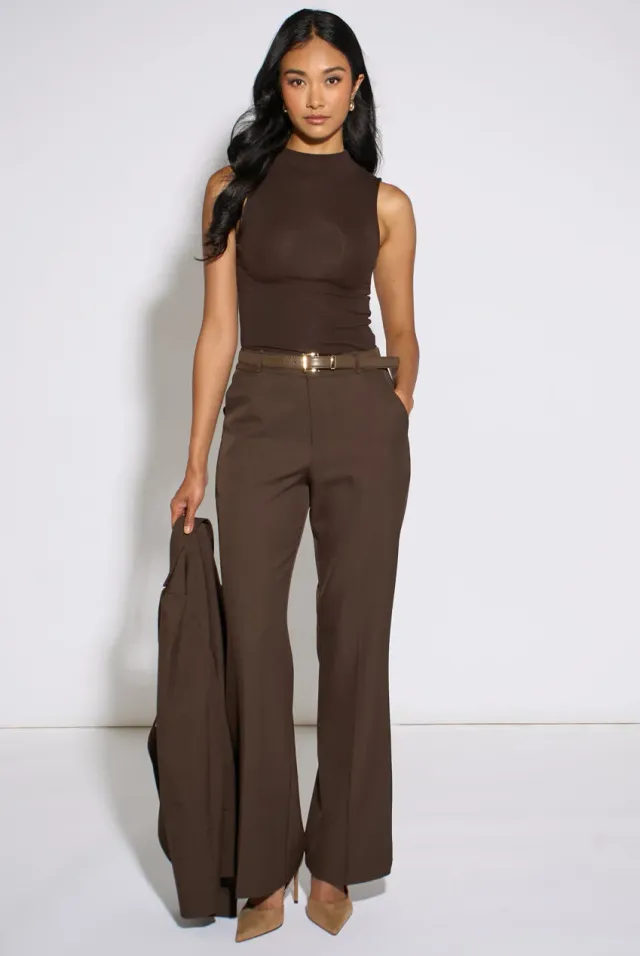 Gini London pantaloni marroni gamba larga con cintura