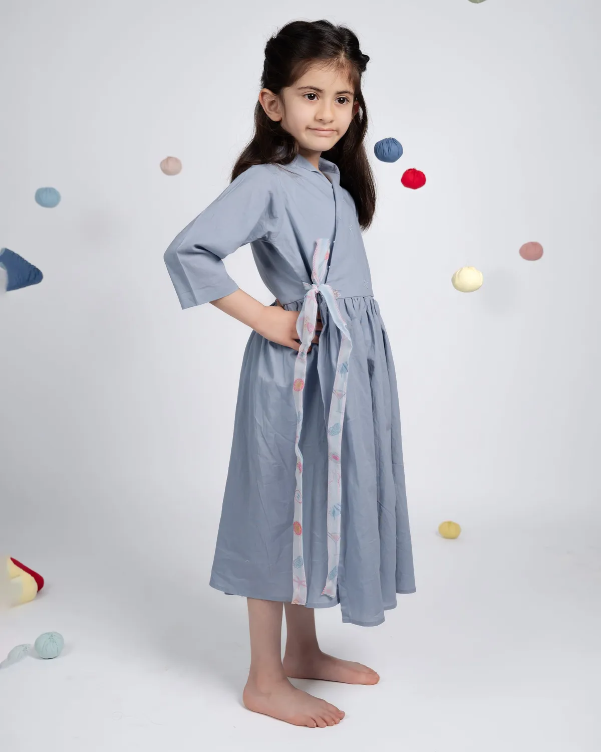 Our Dve Bella Dress abito bambina azzurro cotone