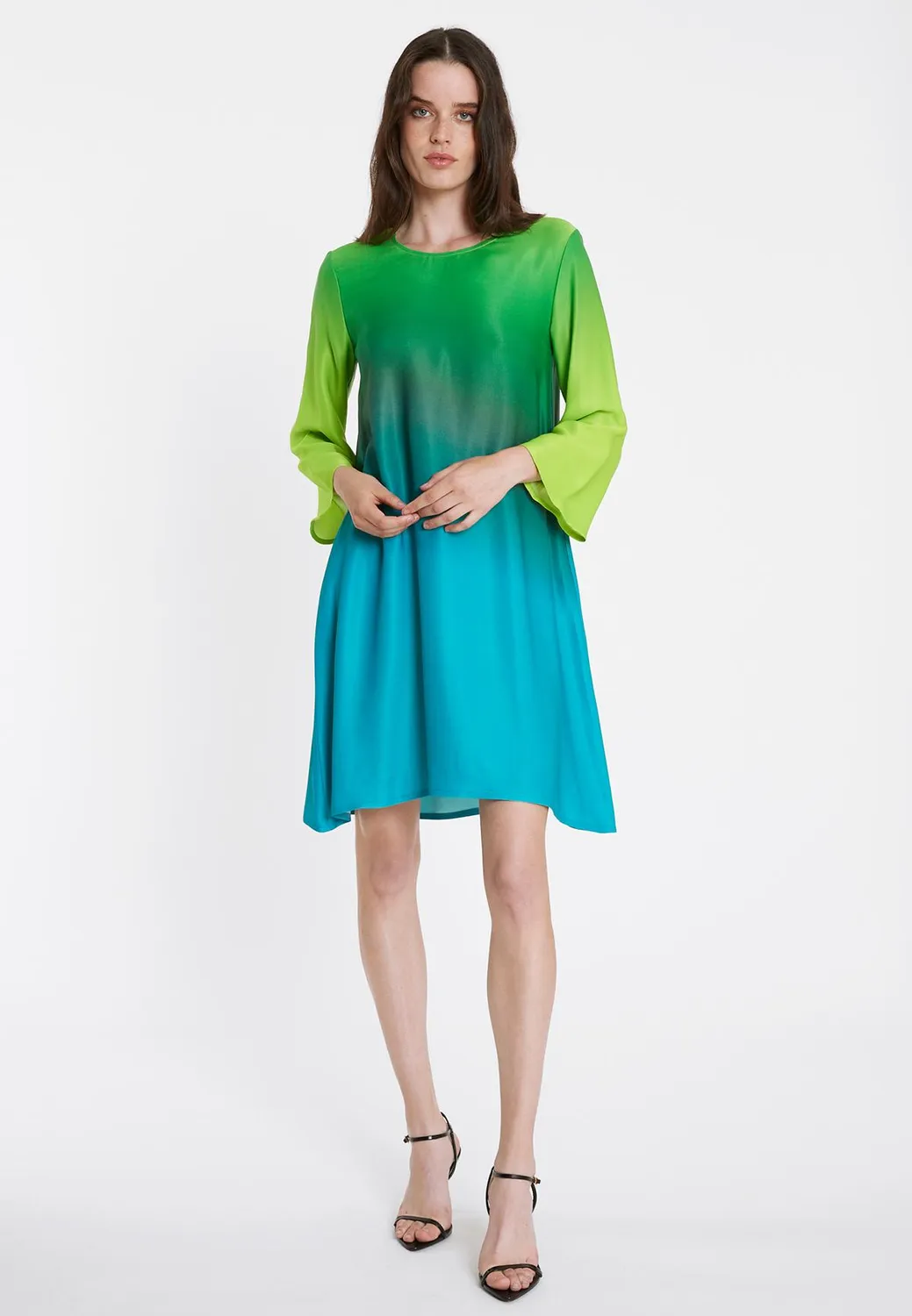 Ana Alcazar Rapyas abito tunica sfumato aqua lime maniche