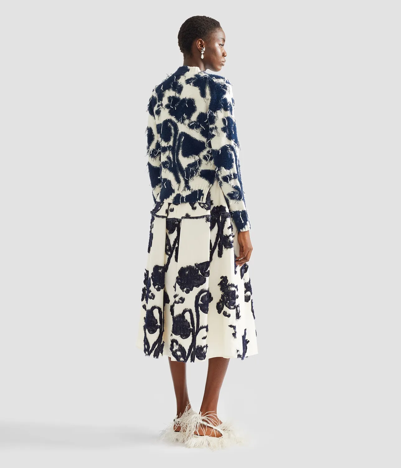 Erdem Textured Floral maglione lana cropped panna blu