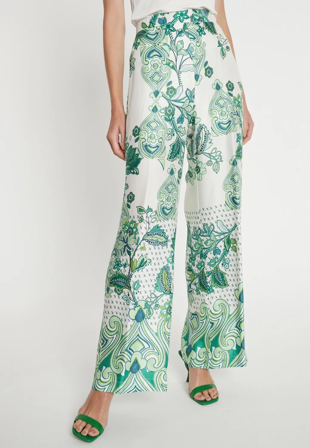 Ana Alcazar Lasiha pantaloni palazzo verde foglie