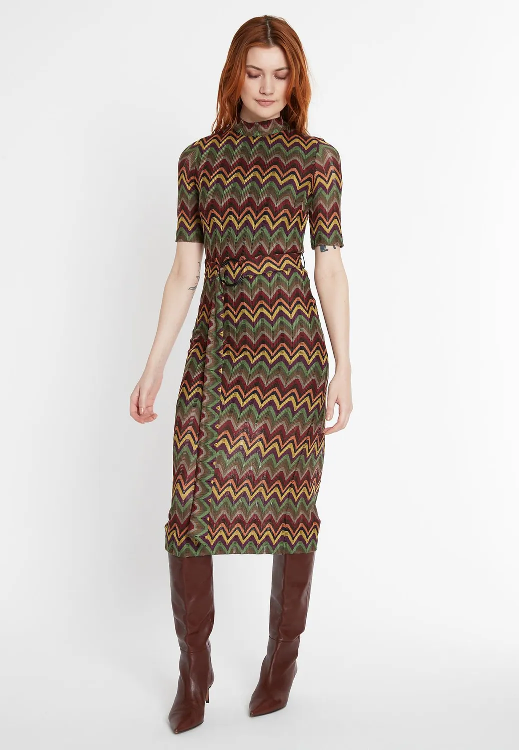 Ana Alcazar Sumia Vestito Maglia Midi Verde Cintura