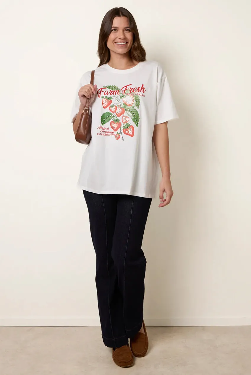 Blue Vanilla t-shirt avorio stampa fragola cotone S/M M/L