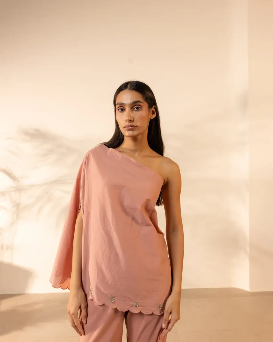 Our Dve Tangerine Coral Kiss top cipria monospalla cotone