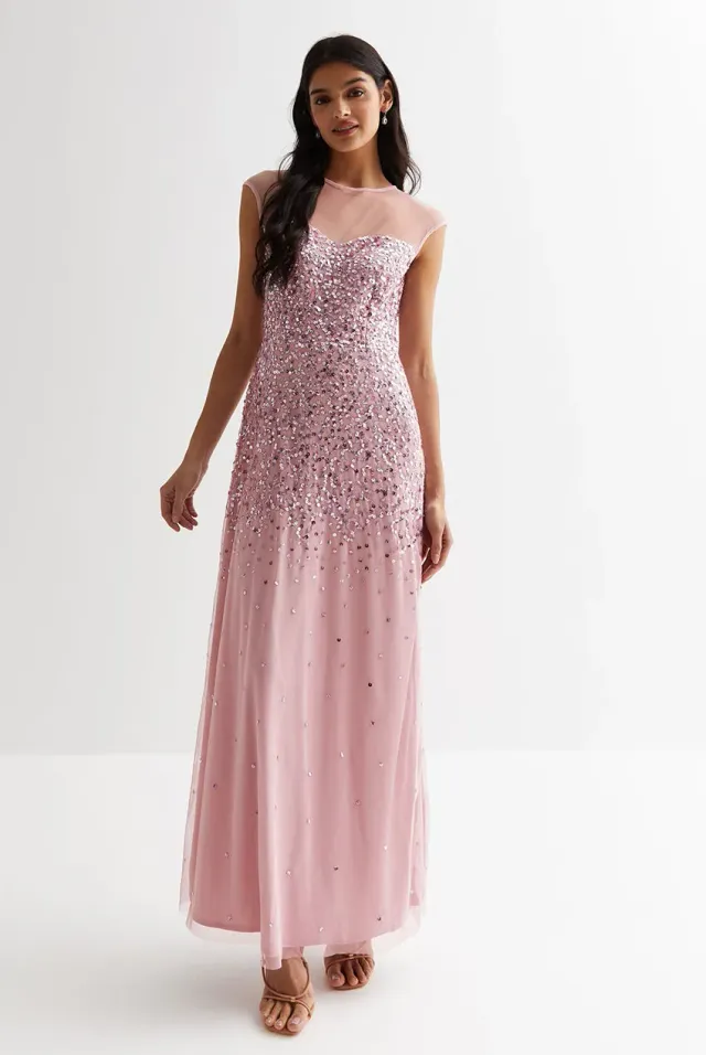 Gini London Blush Ombre abito paillettes rosa lungo