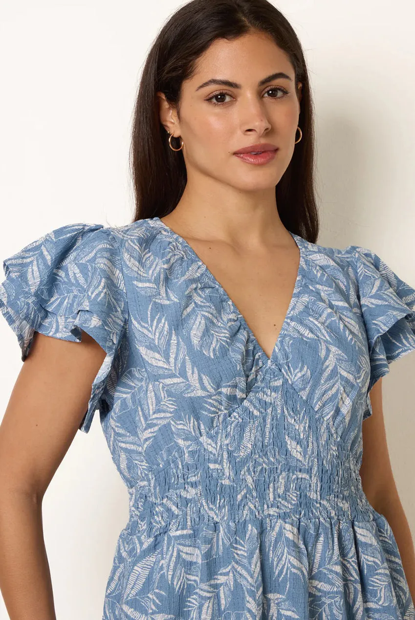 Blue Vanilla V Neck Abito Midi Stampa Blu