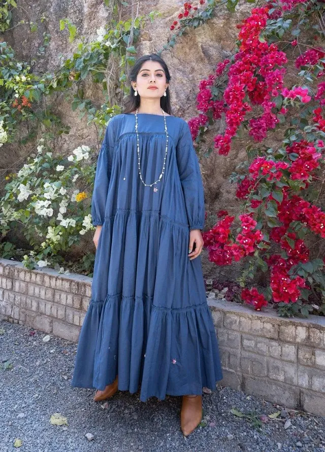 Our Dve Twin abito lungo blu cotone 52 pollici loose fit