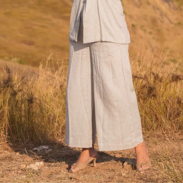 Our Dve Fringe Midnight pantalone grigio S cotone lino