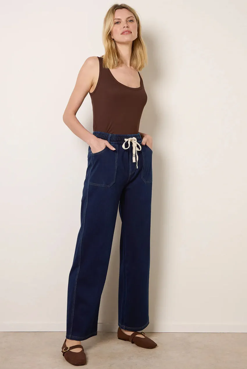 Blue Vanilla Drawstring pantaloni indaco denim gamba larga
