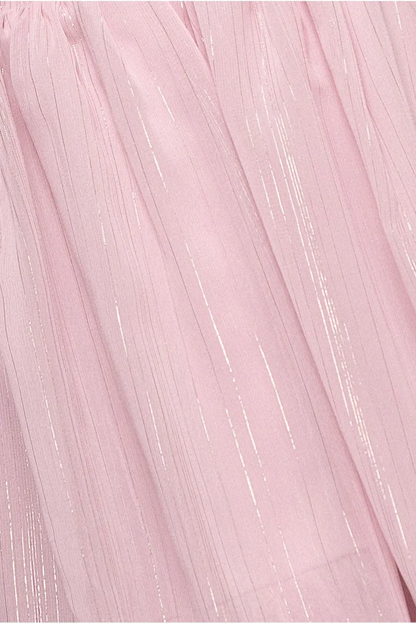 Goddiva Plus Lurex Chiffon Tiered abito midi rosa cipria
