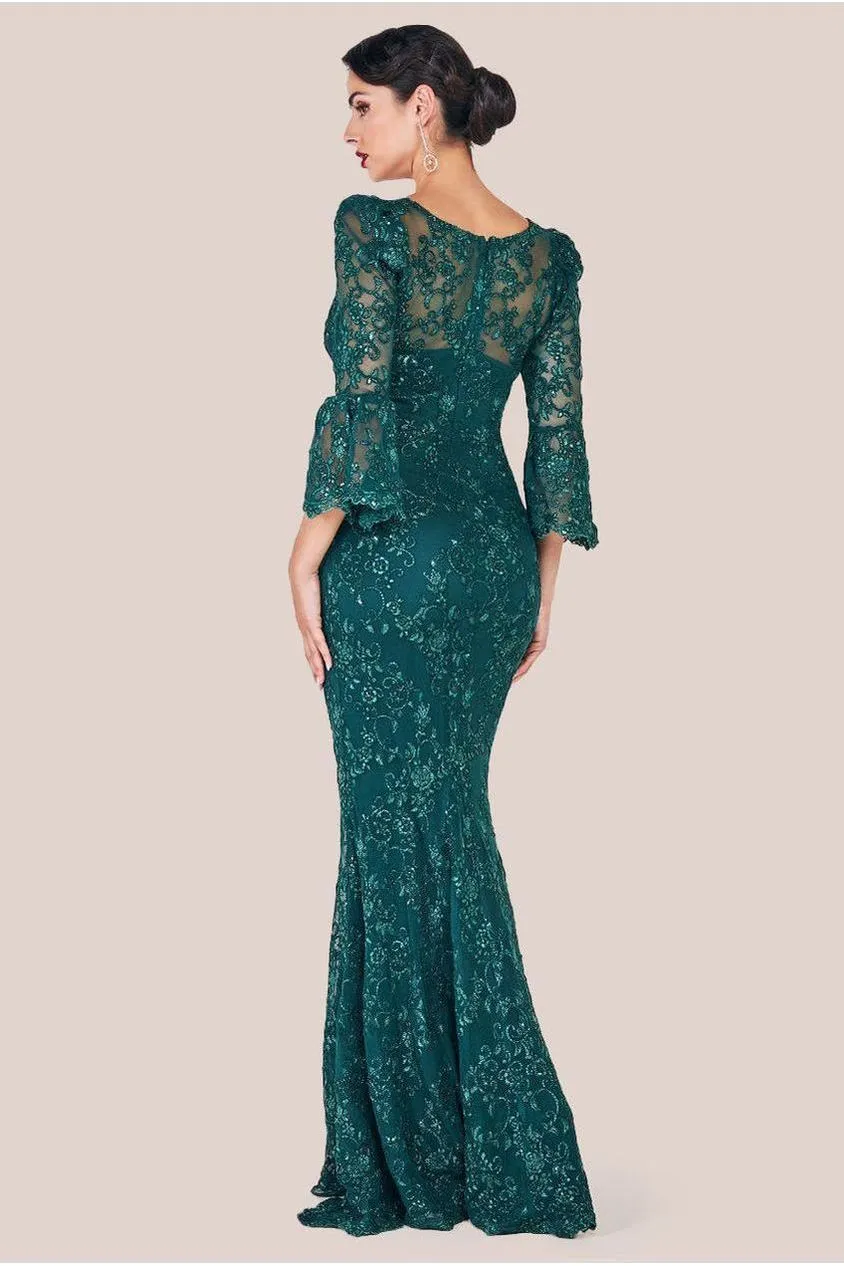 Goddiva Scalloped Lace DR3960 abito pizzo smeraldo