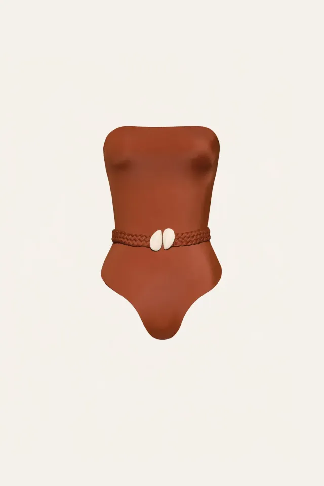 Johanna Ortiz The Classic costume intero marsala cintura conchiglie