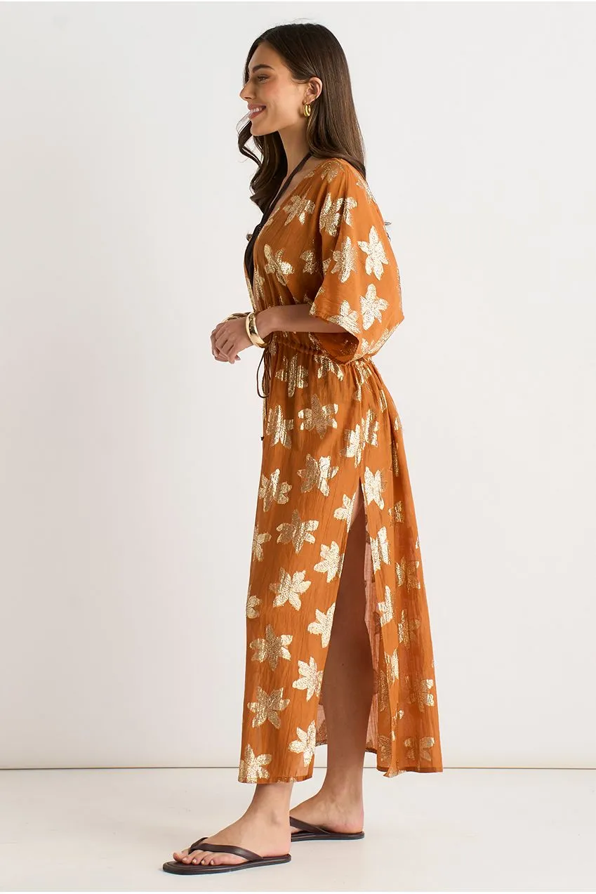 Gini London kimono caftano arancione lurex