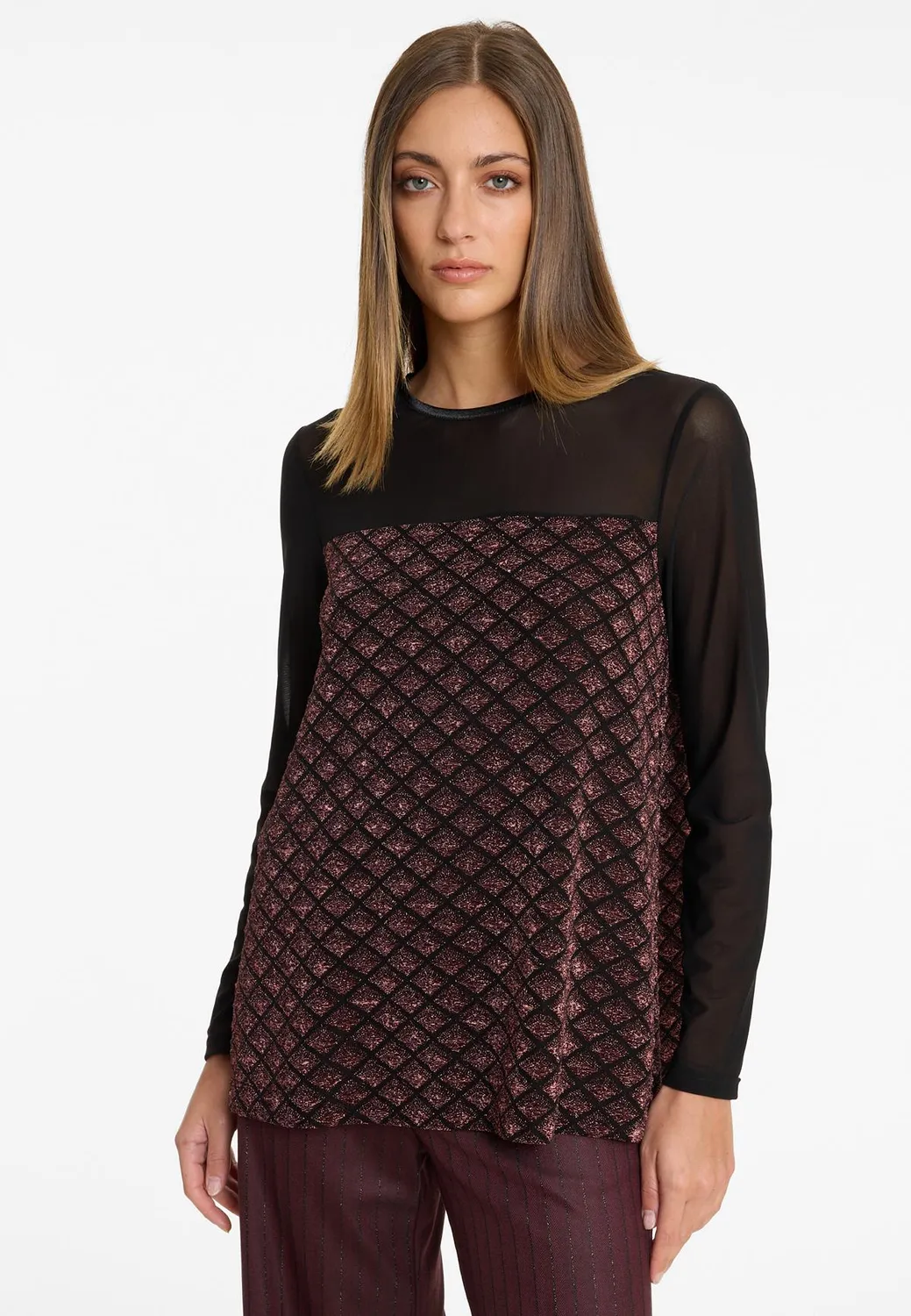 Ana Alcazar Abline top lurex bordeaux nero
