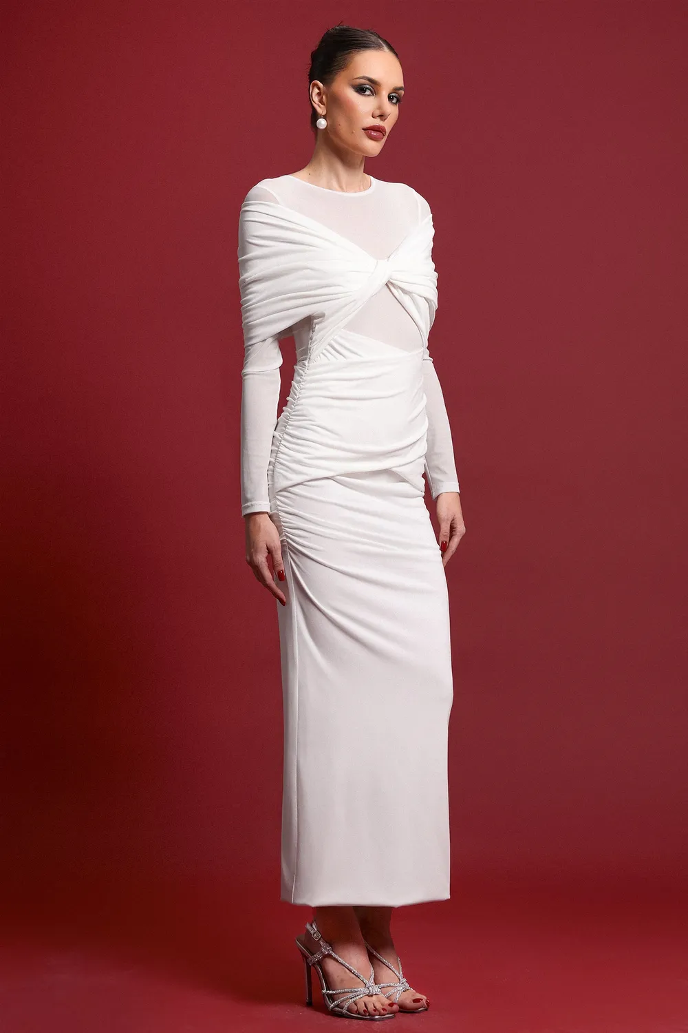 Bella Barnett Ingrid abito maxi bianco S maglia