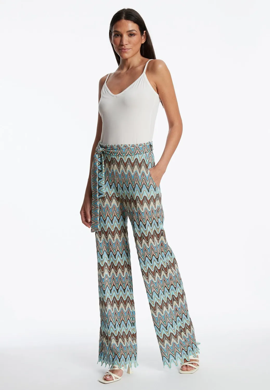 Ana Alcazar Zefoni pantaloni maglia zigzag azzurri