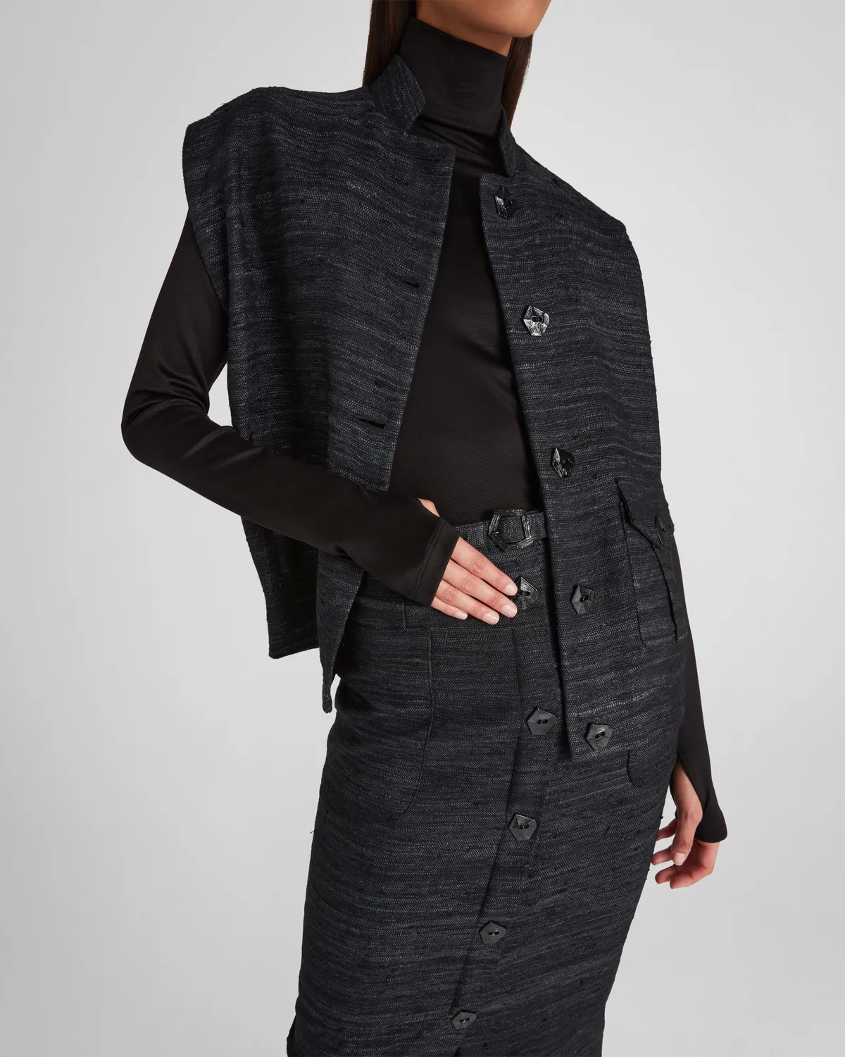 Violante Nessi Corot gonna nera tweed seta cintura