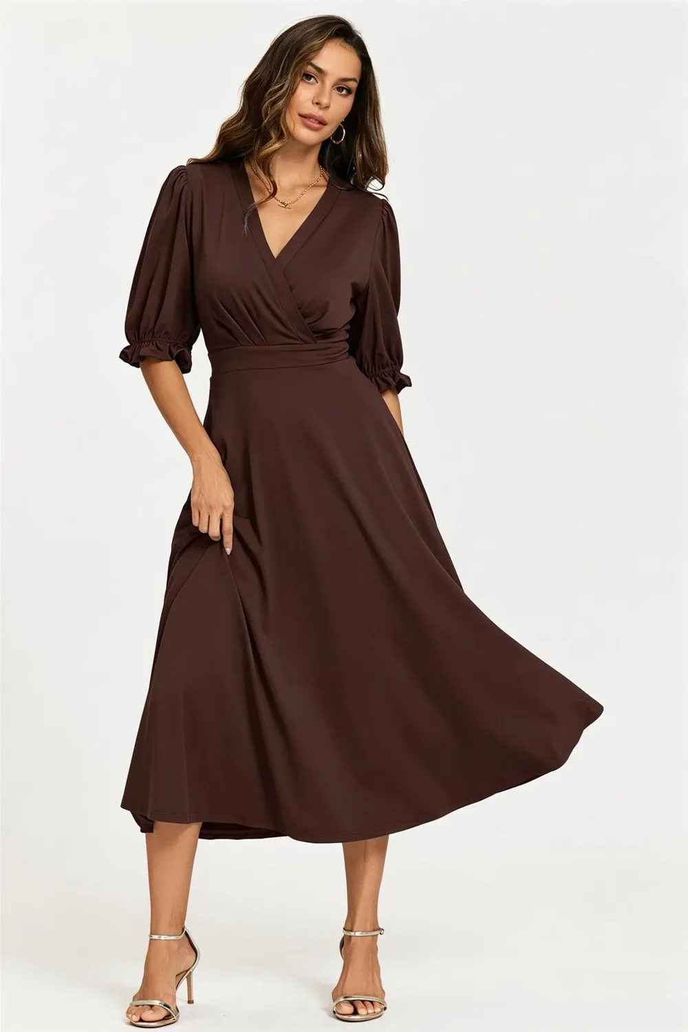 Goddiva FS Collection Abito Midi Jersey Cioccolato elasticizzato