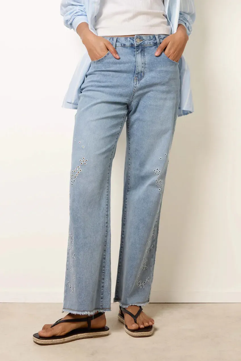 Blue Vanilla Jeans Light Blue Ricamo Laterale Flare