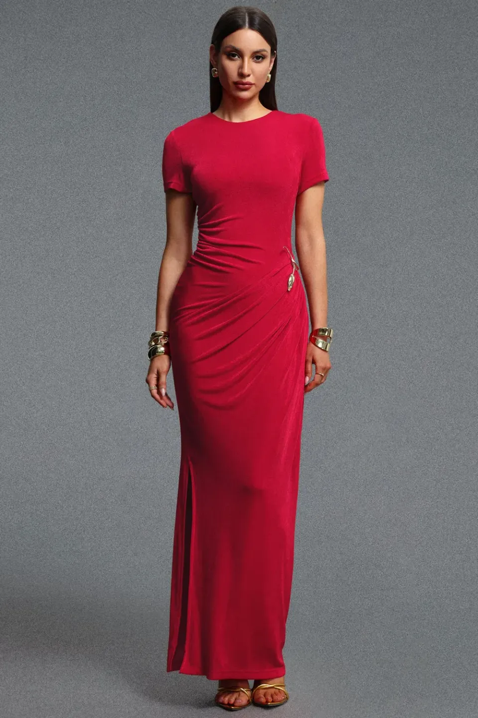 Bella Barnett Rojo Chic abito maxi rosso drappeggiato