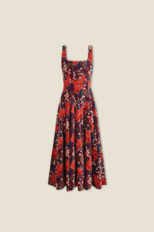 Dahlia Audrey abito rosso scollo quadrato linea A