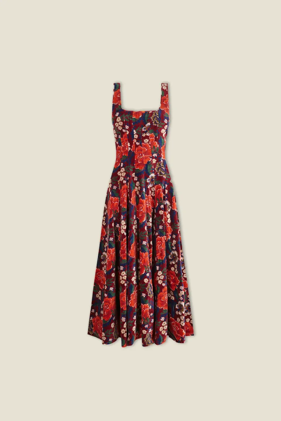 Dahlia Audrey abito rosso scollo quadrato linea A