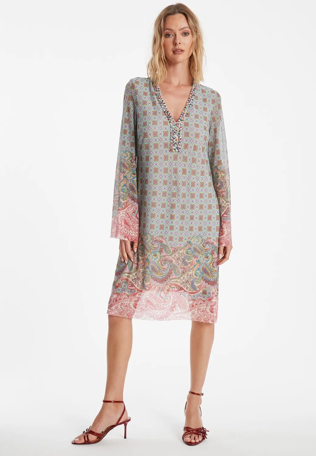 Ana Alcazar Zikala abito tunica grigio rosa paisley