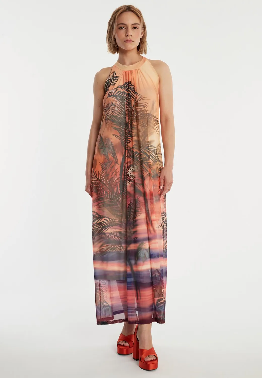 Ana Alcazar Zilana abito maxi halter arancione
