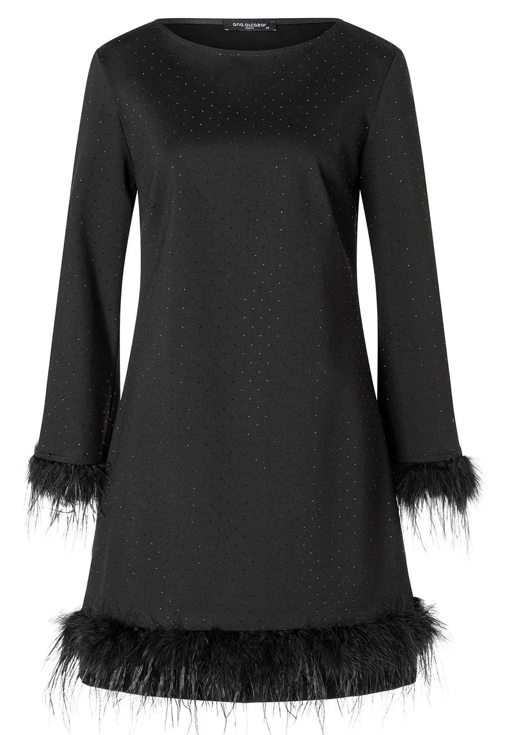 Ana Alcazar Aboa abito cocktail nero glitter piume
