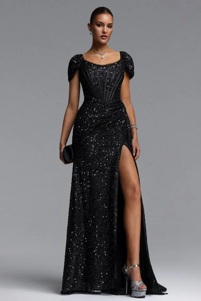 Bella Barnett Ilia abito maxi paillettes nero