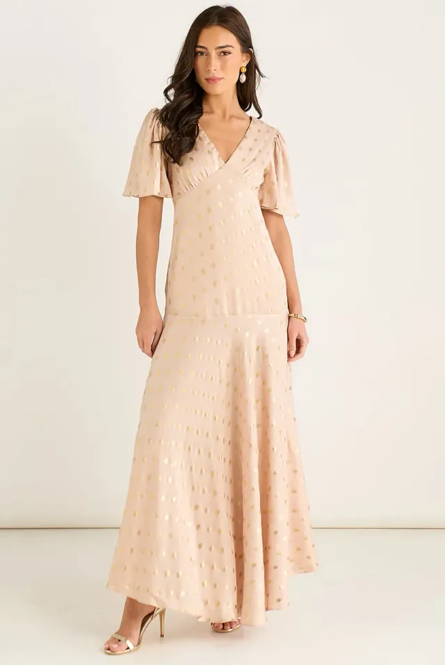 Gini London Stone Angel Sleeves abito maxi stone foil