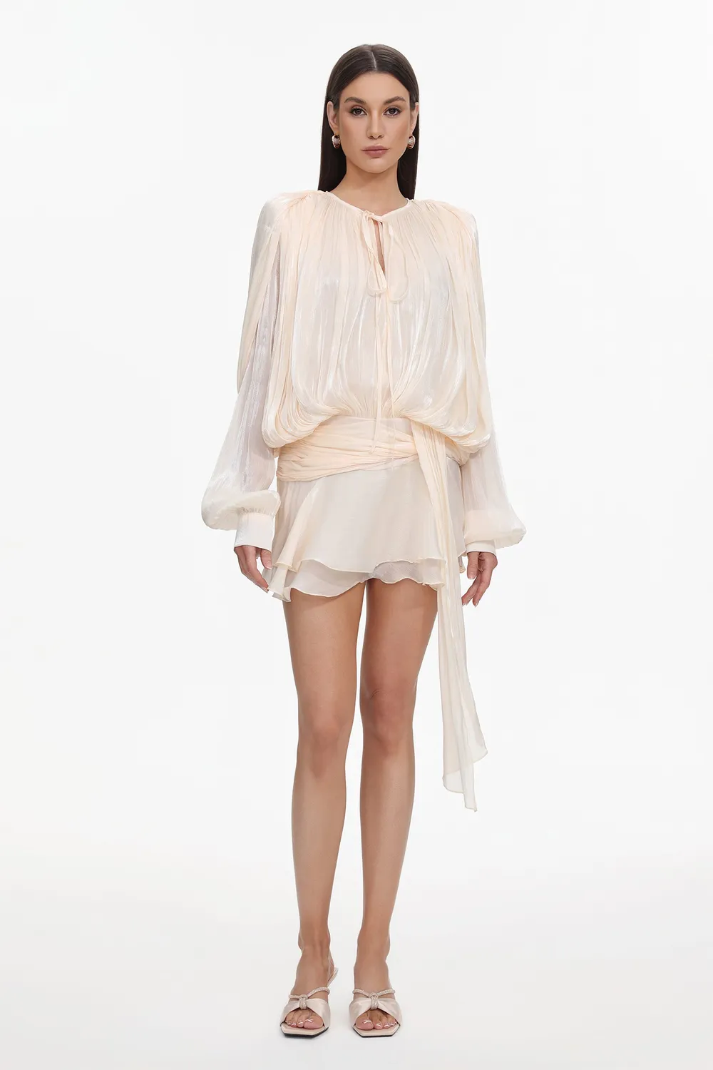 Bella Barnett Dekia abito mini beige maniche lunghe S-XL