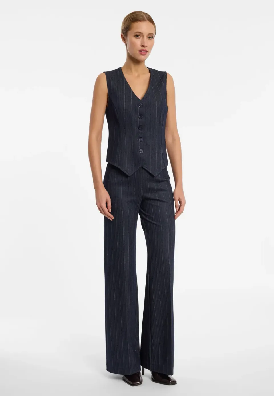 Ana Alcazar Enderlis gilet gessato blu schiena aperta