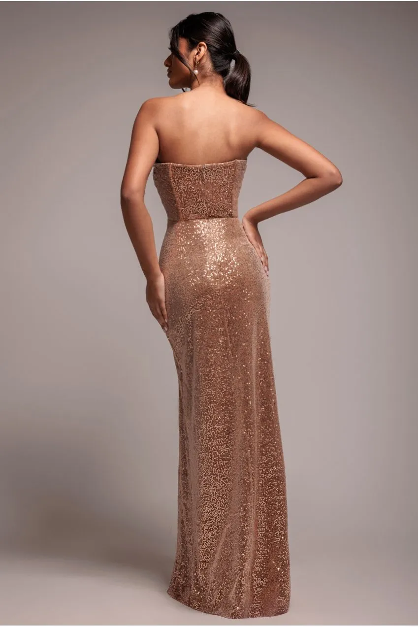 Goddiva DR3718 abito lungo paillettes champagne velluto