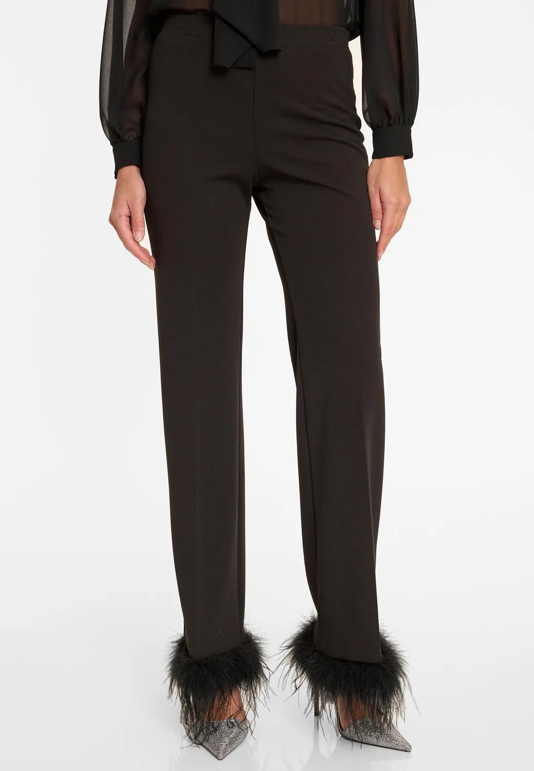 Ana Alcazar Afila pantaloni neri piume eleganti
