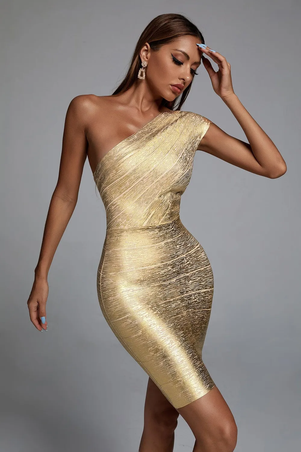 Goddiva Bella Barnett Lika Metallic abito cocktail oro