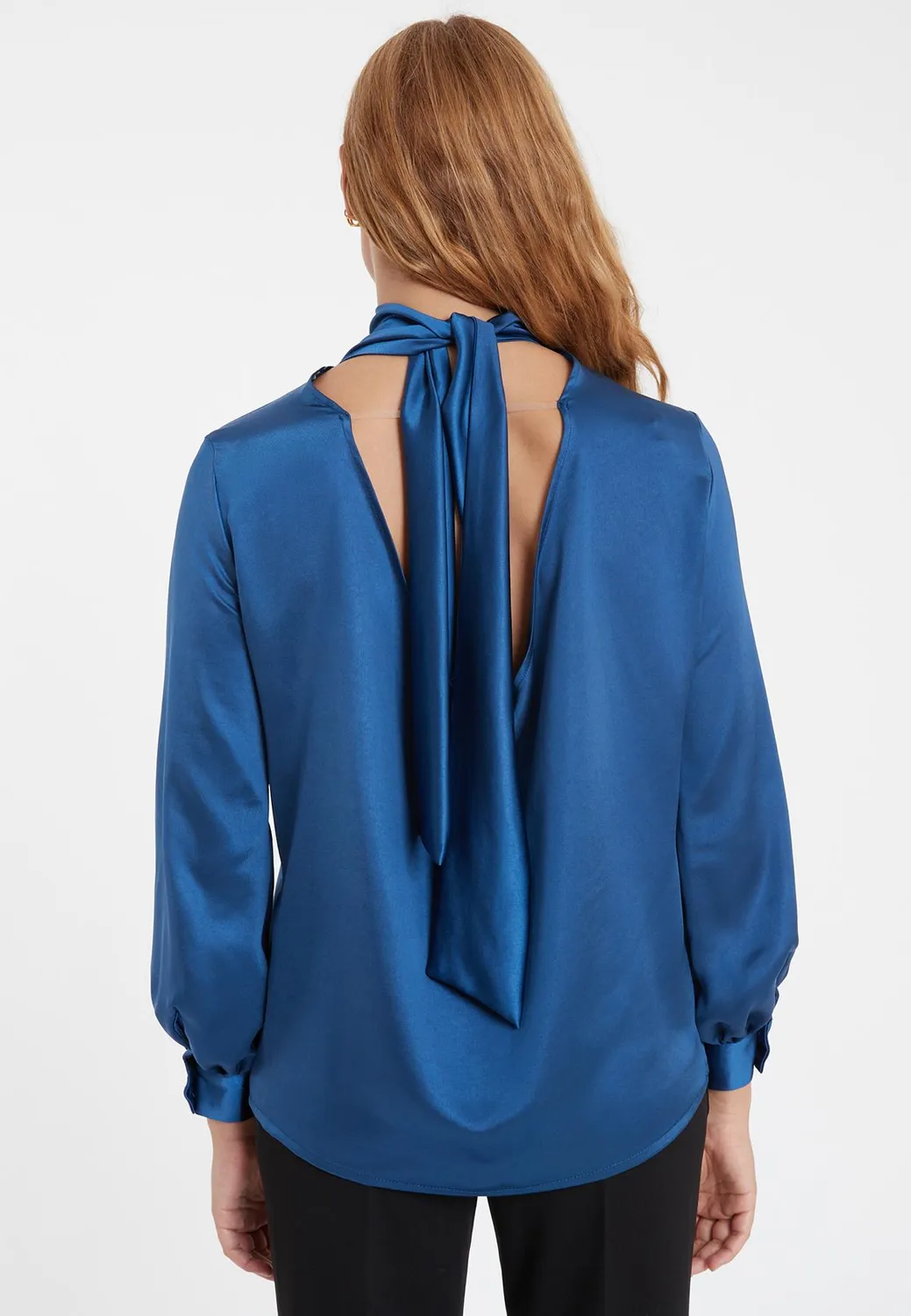 Ana Alcazar Siboni camicia raso blu fiocco